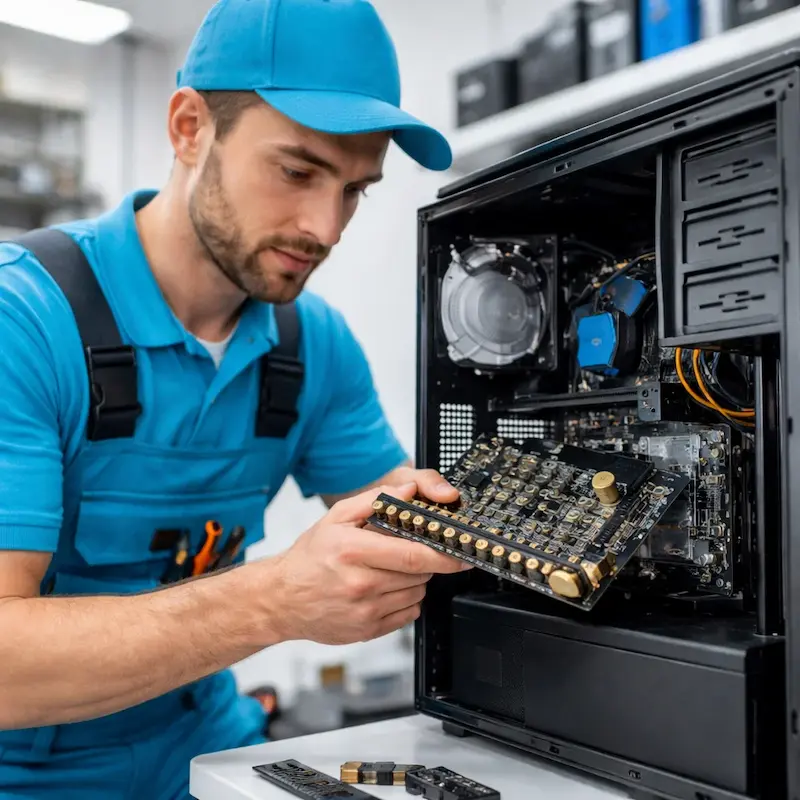 Мастер устанавливает звуковую карту на ПК в Реутове